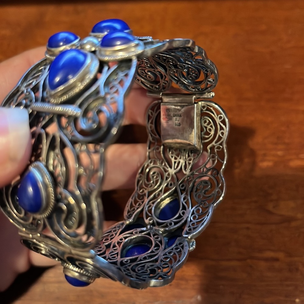 QVC Artisan Crafted Sterling Silver Lapis Filigree Bangle Bracelet - Picture 8 of 10